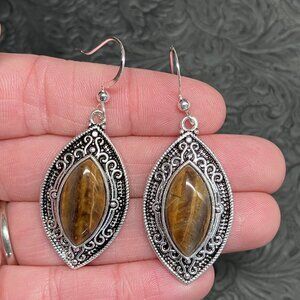 Ornate Tigers Eye Earrings Gemstone Crystal Jewelry